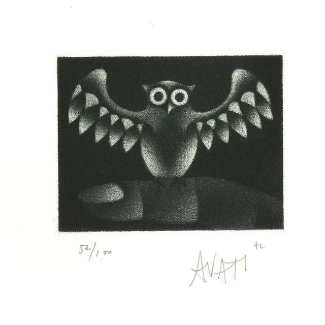Owl - Original Etching on Paper by Mario Avati - 1960s 1960s For Sale - Image 3 of 3