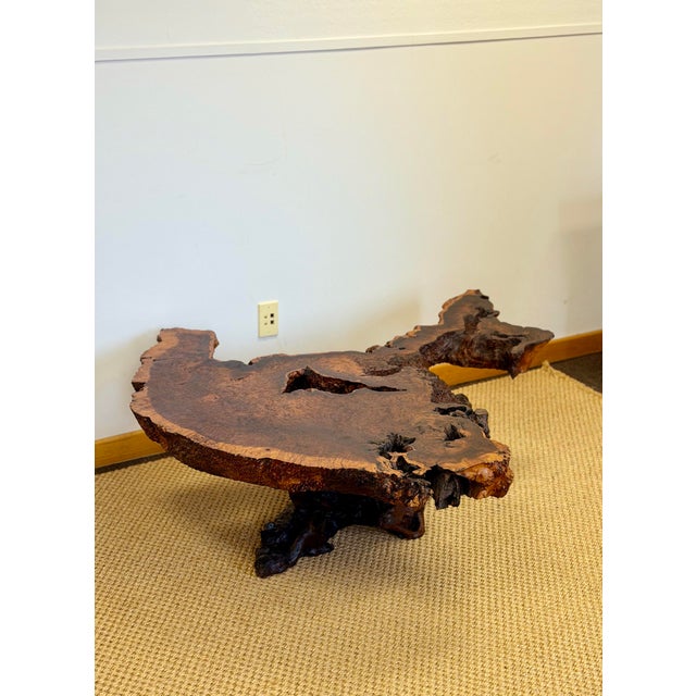 1970s Monumental Redwood Burl Live Edge Sculptural Coffee Table For Sale - Image 4 of 11