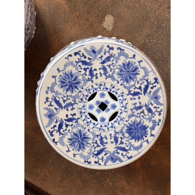 Mid 20th Century Pair of Chinese Blue and White Garden Stools For Sale - Image 5 of 8