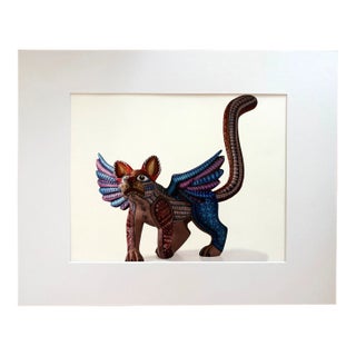 Ocelot Owl: Limited Edition Print of Oaxacan Alebrije Wood Carving in 16x20 Mat For Sale
