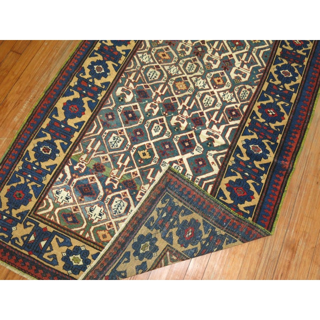 Mid-Century Modern Early 20th Century Tribal Navy Dark Green Caucasian Kuba Rug - 3'7" x 6'1" For Sale - Image 3 of 6