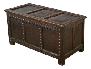 French 18th Century Solid Oak Carved Coffer