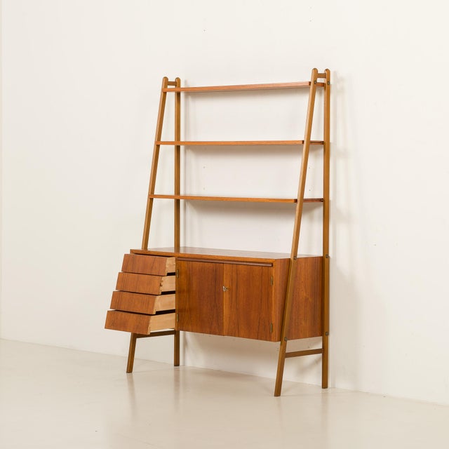 Wood Mid-Century Modern Scandinavian Bookcase with Desk, Sweden, 1960s For Sale - Image 7 of 18