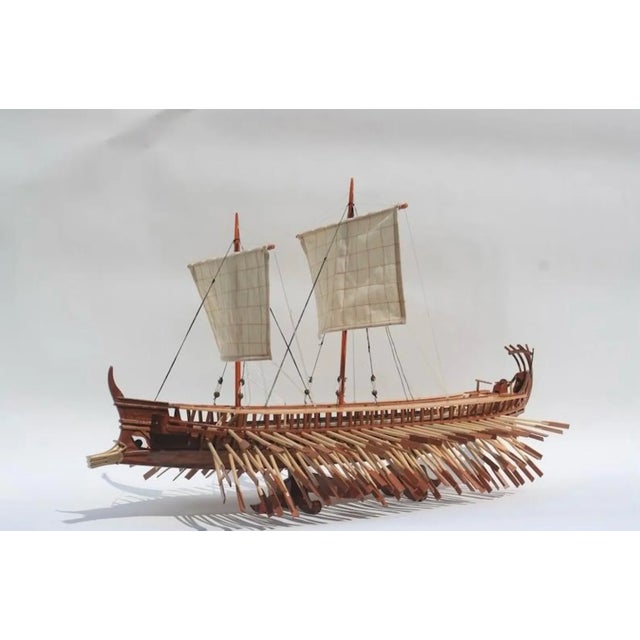 Art Deco Handcrafted Ancient Greek Trireme Ship Model – Museum-Quality Wooden Galley for Historical Decor For Sale - Image 3 of 14