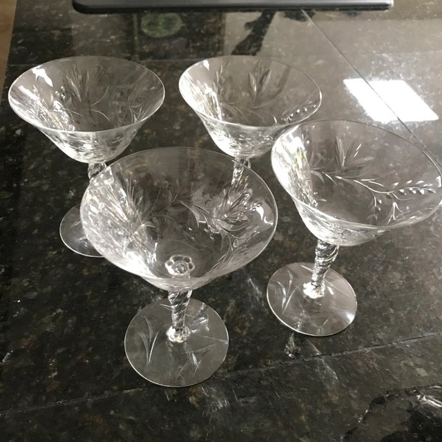 Traditional 1940s Crystal Engraved Wine Glasses - Set of 4 For Sale - Image 3 of 6