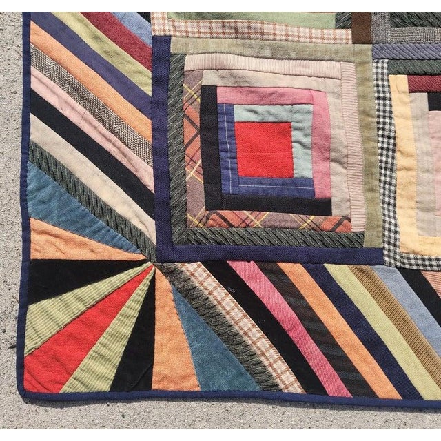 Late 19th Century 19thc Wool & Velvet Log Cabin Quilt For Sale - Image 5 of 9