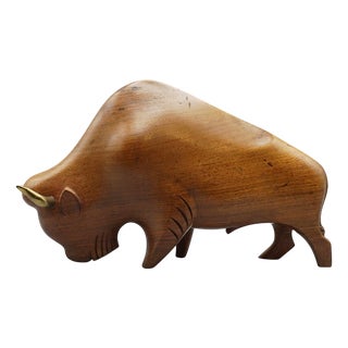 Carved Bison by Laszlo Hoenig, 1930s For Sale