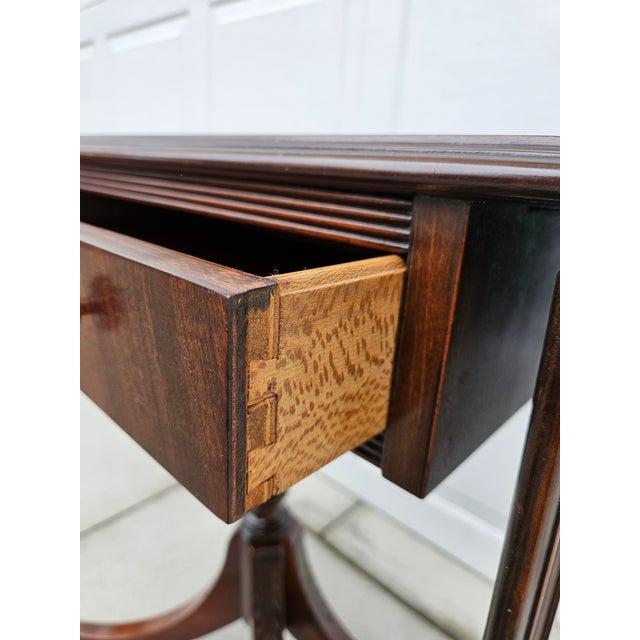 Mahogany Pedestal Drop Leaf Side Table For Sale - Image 9 of 12