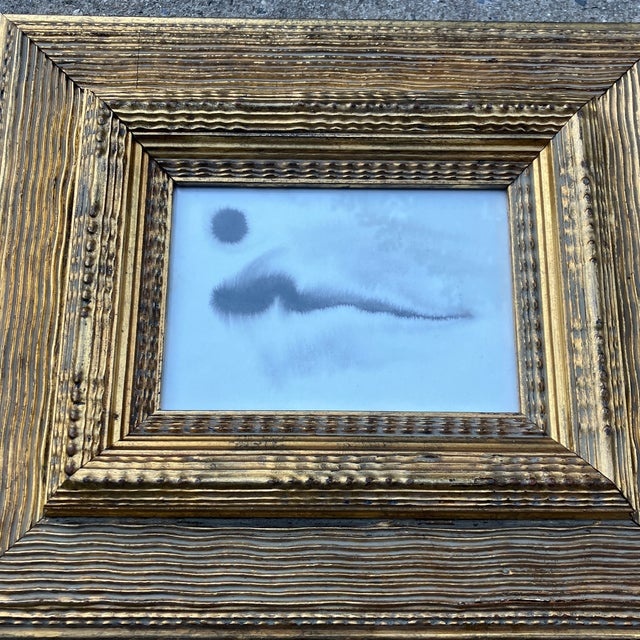 Original 5 x 7 ink painting on heavy paper unsigned Overall size with very heavy & distressed new old stock cracked wood...