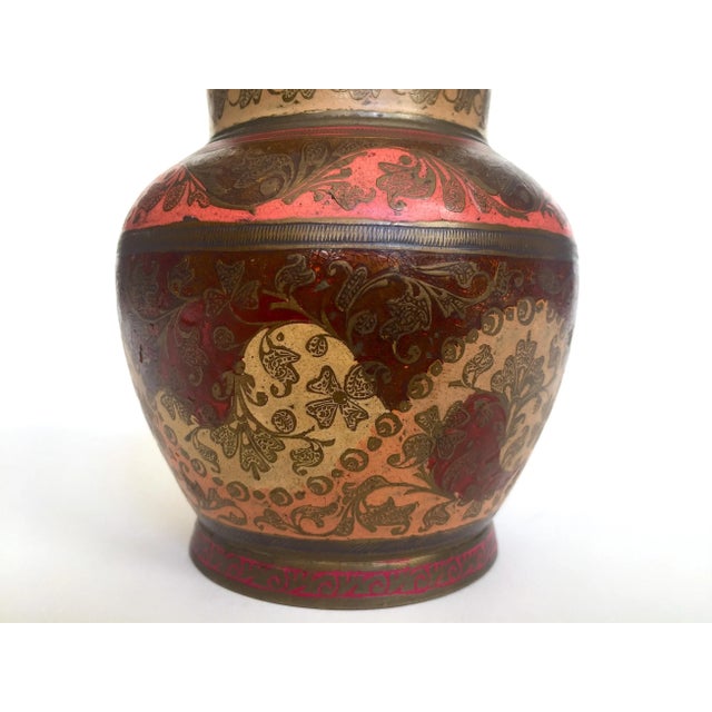 Vintage Mid Century India Brass Incised Multicolor Enamel Incense Urn Lidded Jar For Sale - Image 10 of 13