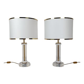 Table Lamps in Acrylic Glass and Gilt Brass, 1970s, Set of 2 For Sale