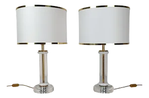 Table Lamps in Acrylic Glass and Gilt Brass, 1970s, Set of 2