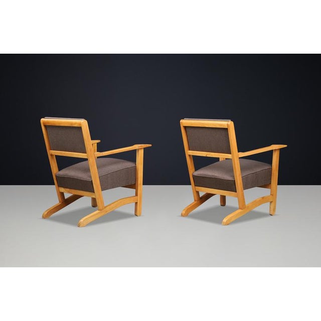Brown Sculptural European Beech Lounge Armchairs, 1960s, Set of 2 For Sale - Image 8 of 10