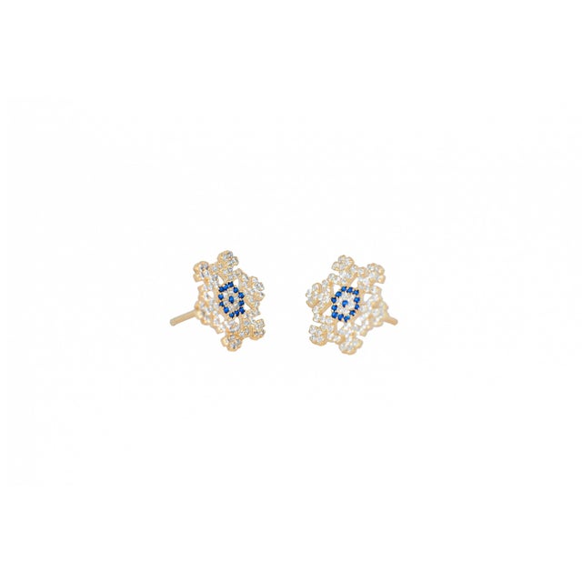 Modern Snowflake 14k Gold Studs - 2 Pieces For Sale - Image 3 of 9