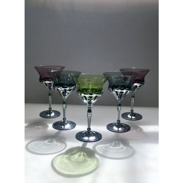 Metal Vintage Multicolored Chrome Scrollwork Wine Glasses- Set of 5 For Sale - Image 7 of 13