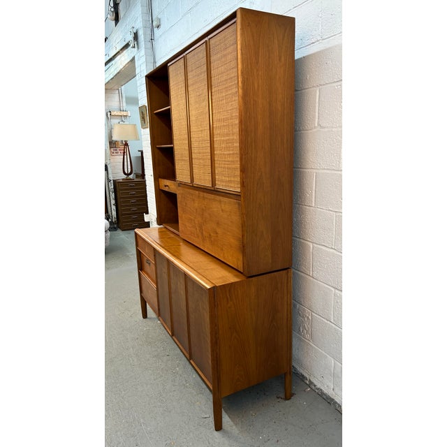 Mid 20th Century Mid 20th Century Barney Flagg for Drexel Parallel Mid-Century Walnut and Cane Credenza and Hutch For Sale - Image 5 of 14