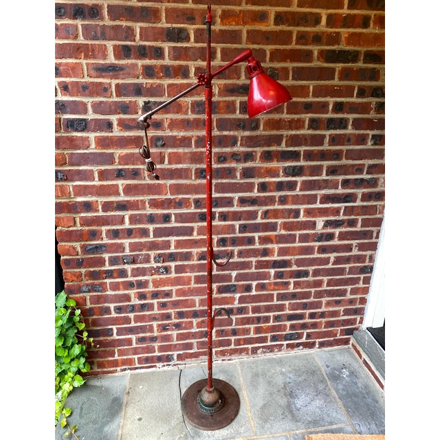 1900 - 1909 Early 20th Century Large Red Industrial Metal Floor Lamp By O. C. White For Sale - Image 5 of 12