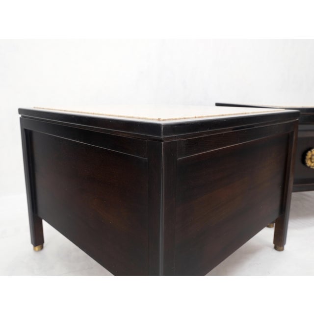 Square Marble Top 2 Door Nightstands End Tables Large Decorative Pulls - A Pair For Sale - Image 6 of 12