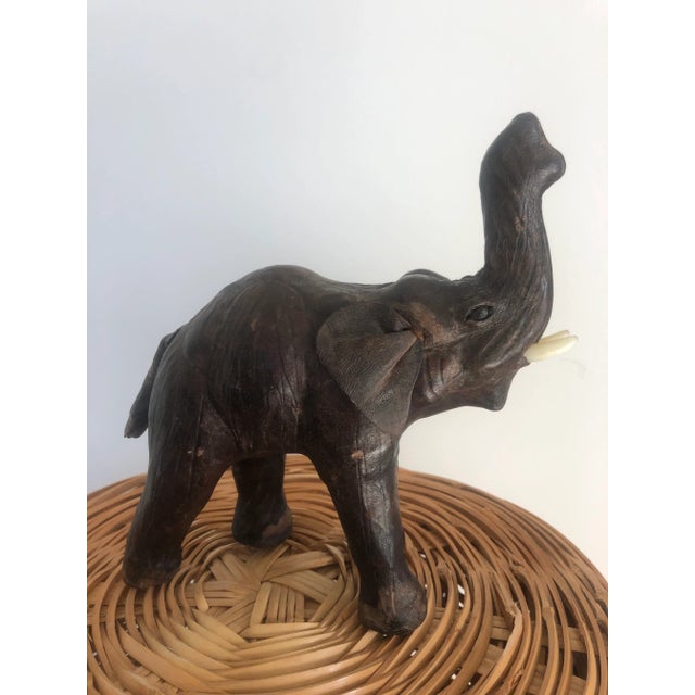 Vintage Mid Century Leather Wrapped Elephant Figure For Sale - Image 4 of 12