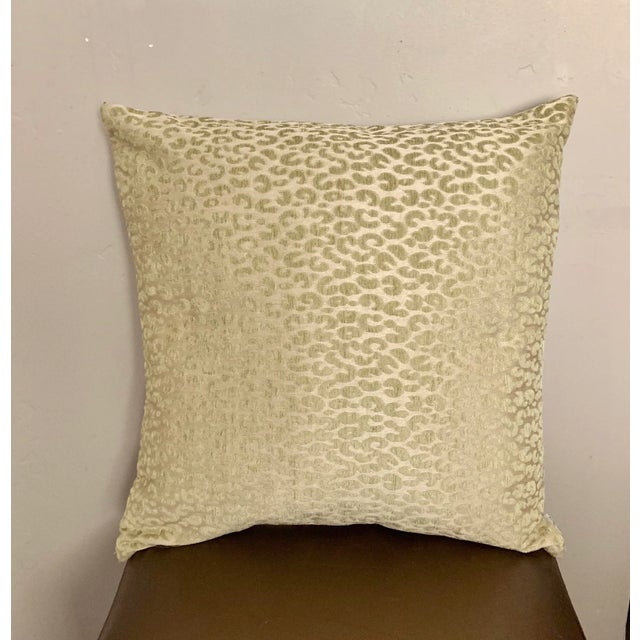 Cheetah Luxurious Cream and Chartreuse Green Square Pillow With Feather Insert For Sale - Image 4 of 4