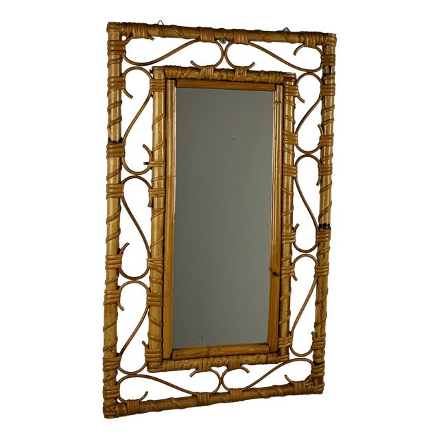 Mid-Century Modern Bamboo Rattan Wall Mirror, Italy, 1960s For Sale