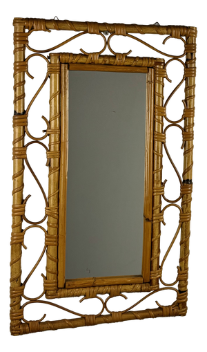 Mid-Century Modern Bamboo Rattan Wall Mirror, Italy, 1960s
