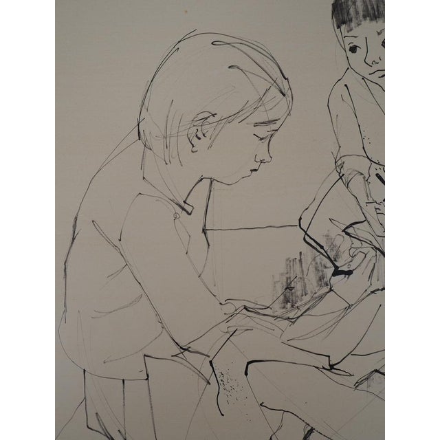 Jean Jansem, Playing Children, 20th Century, Ink Drawing For Sale - Image 5 of 8