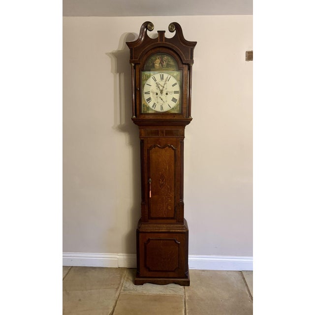 Brown Antique George III Oak and Mahogany Banded Long Case Clock, 1800 For Sale - Image 8 of 8