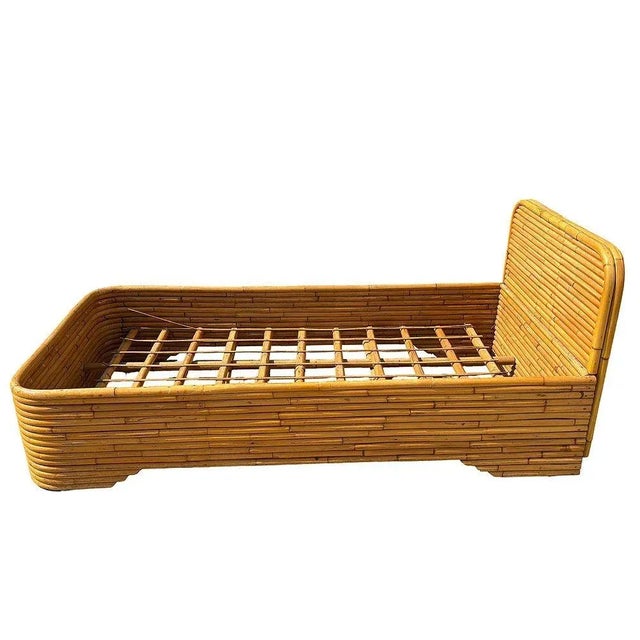 Restored Art Deco 15-Strand Stacked Rattan Bed Twin Bed Frame Headboard, 2 Available For Sale In Los Angeles - Image 6 of 9
