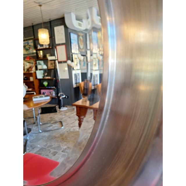 Mid-Century Modern Large Round Mirror with Nickel-Plated Brass Frame, Italy, 1970s For Sale - Image 3 of 6