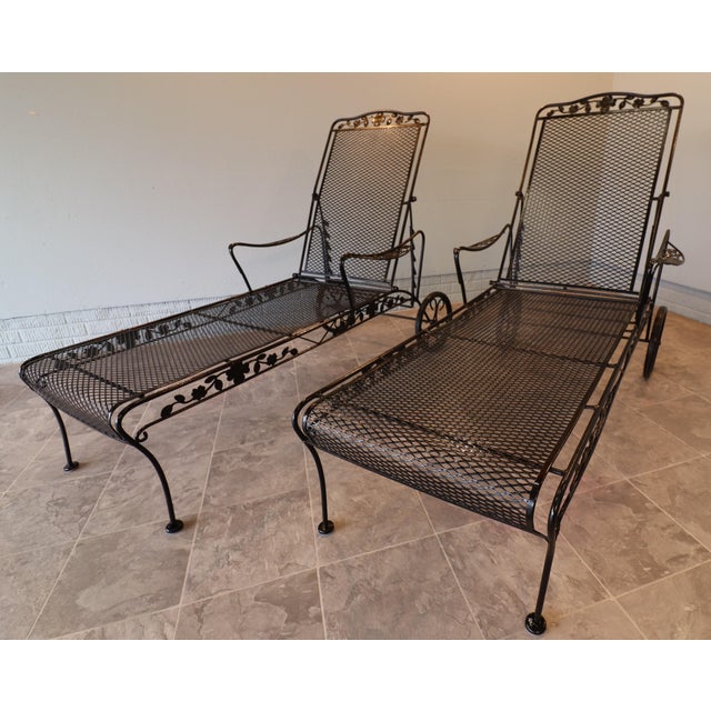 Sam Blount Company Wrought Iron Floral Chaise Loungers — Vintage Pair For Sale - Image 4 of 18