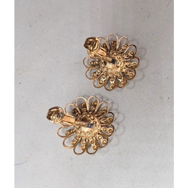 Metal Vintage 1950s Signed Napier Goldtone Faux-Citrine Flower Clip Earrings For Sale - Image 7 of 7