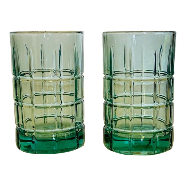 Late 20th Century Green Crystal Glasses- Set of 2 For Sale