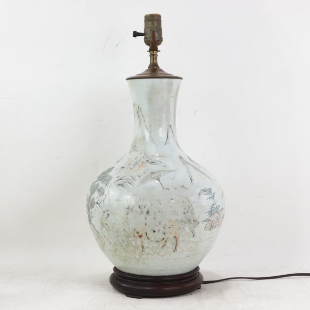 Chinese Antique Chinese Porcelain Landscape Vase Lamp Hand Painted Mountain and Pavilion Motif For Sale - Image 3 of 14