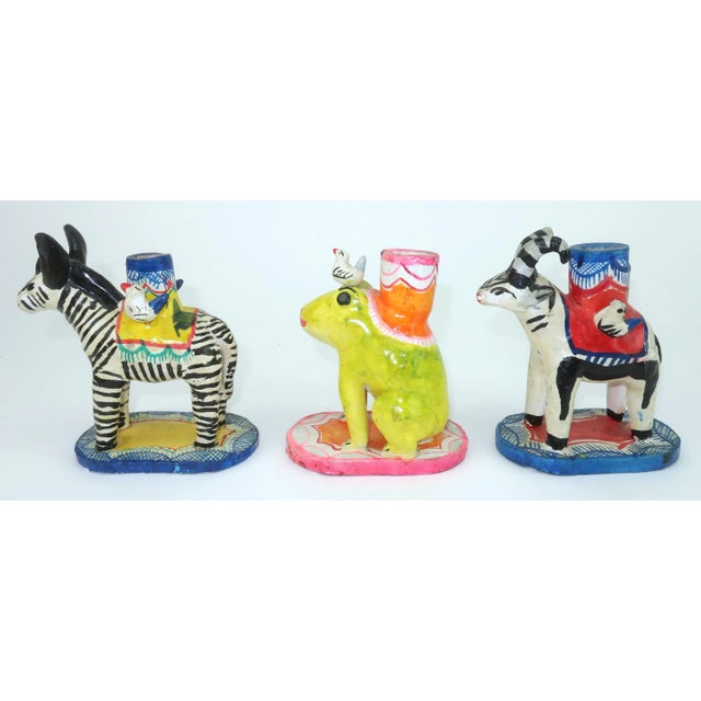 Mexican Ceramic Mexican Folk Art Animal Candle Holders, Set of 3 For Sale - Image 3 of 13