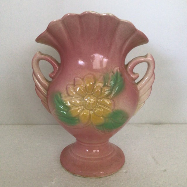 Hull U. S. A. Pottery Double Handle Pink and Yellow Magnolia Flower Vase For Sale - Image 13 of 13