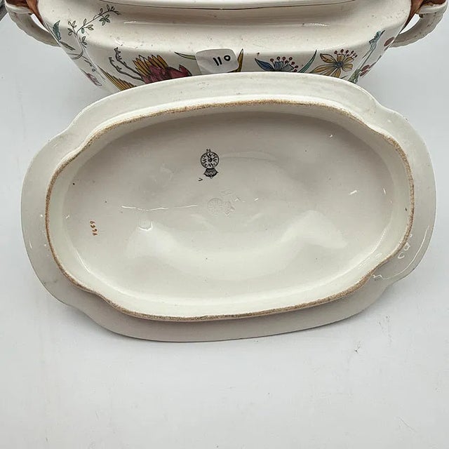 Rare Antique Royal Worcester Hand Painted Chinoiserie Porcelain Tureen, Elaborate Elephant Molded Handles & Dragon Head With Chicken Feet Lid Handle For Sale - Image 12 of 15