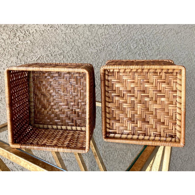 1980s Circa 1980 Stylish Catchall Rattan Baskets – A Pair For Sale - Image 5 of 13