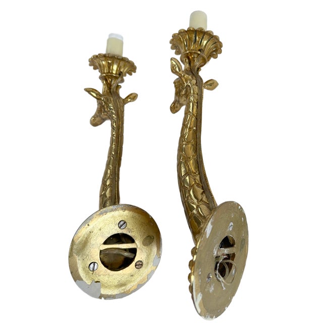 1990s Late 20th Century Hollywood Regency Style Giraffe Brass Sconces - A Pair For Sale - Image 5 of 8