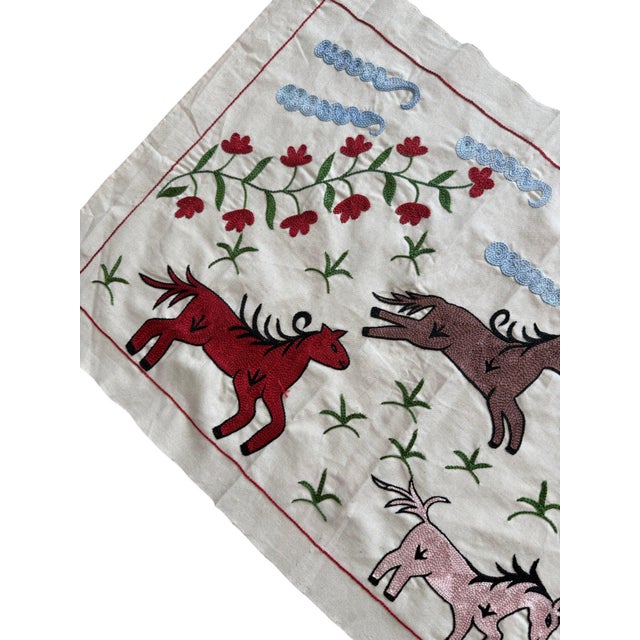 Red Horse Suzani Wall Hanging, Floral Vine For Sale - Image 4 of 5