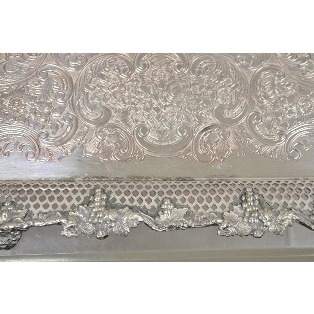 Antique Victorian Silver Plated Grapevine Repousse Platter Bar Tray W/ Monogram For Sale - Image 9 of 12