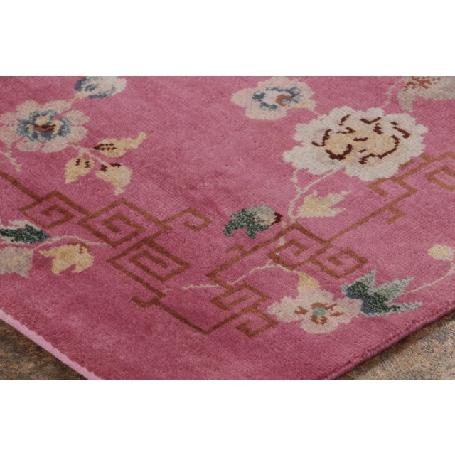 Art Deco Contemporary Chinese Art Deco Style Square Floral Pink & Cream Wool Rug by Rug & Kilim For Sale - Image 3 of 9