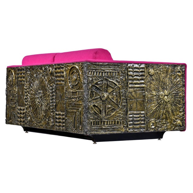 Adrian Pearsall Adrian Pearsall Craft Associates Pink Paul Evans Style Brutalist Loveseat Sofa For Sale - Image 4 of 16