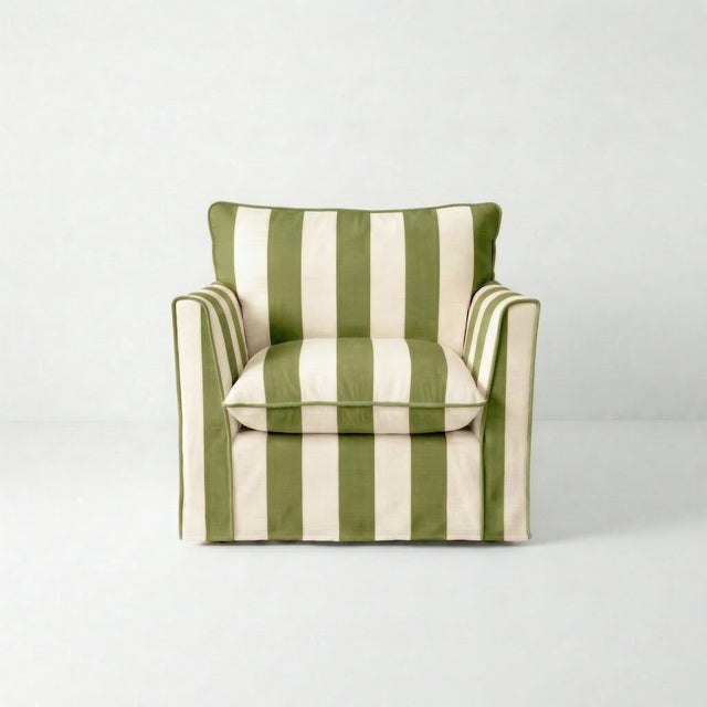 Not Yet Made - Made To Order Sophie Conran Coco Armchair - Spring Green Stripes with Knife Edge Cushion For Sale - Image 5 of 5