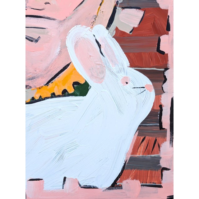 2020s Matthew Reeves "Just a Rabbit" Contemporary Pink, Green, & Yellow Figurative Portrait Painting, 2025 For Sale - Image 5 of 9