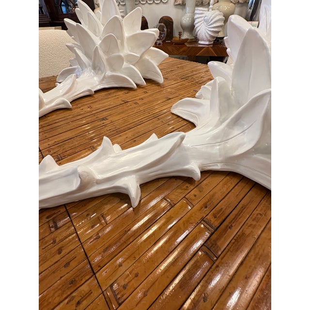 Vintage 1960s pair of plaster Serge Roche style wall light sconces. No chips or breaks. These have been newly lacquered in...