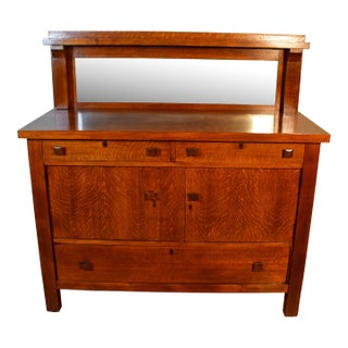 1920s Antique Arts and Craft Mission Tiger Oak Server / Sideboard / Buffet For Sale