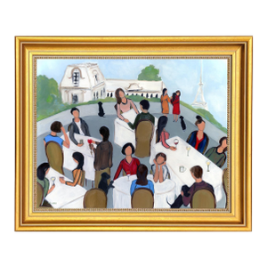 Paris Rooftop Vintage Mid Century Modern Panoramic Figurative Landscape Oil Painting