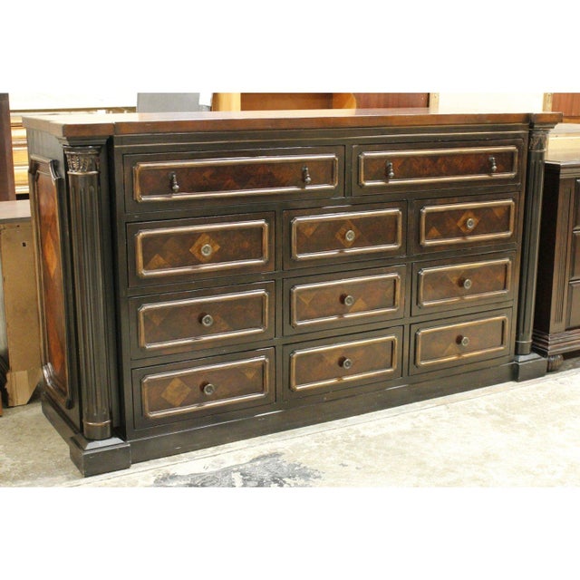 Transitional Late 20th Century 11 Drawer Dresser W/Columns - Dark Finish For Sale - Image 3 of 8