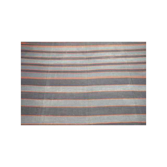 1950s Vintage Dhurrie Rug in Bluewith Stripes, From Rug & Kilim For Sale - Image 5 of 6